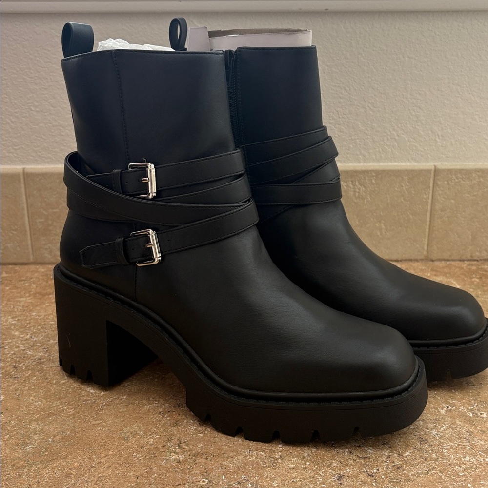 Madden Girl Black Buckle Ankle Boots